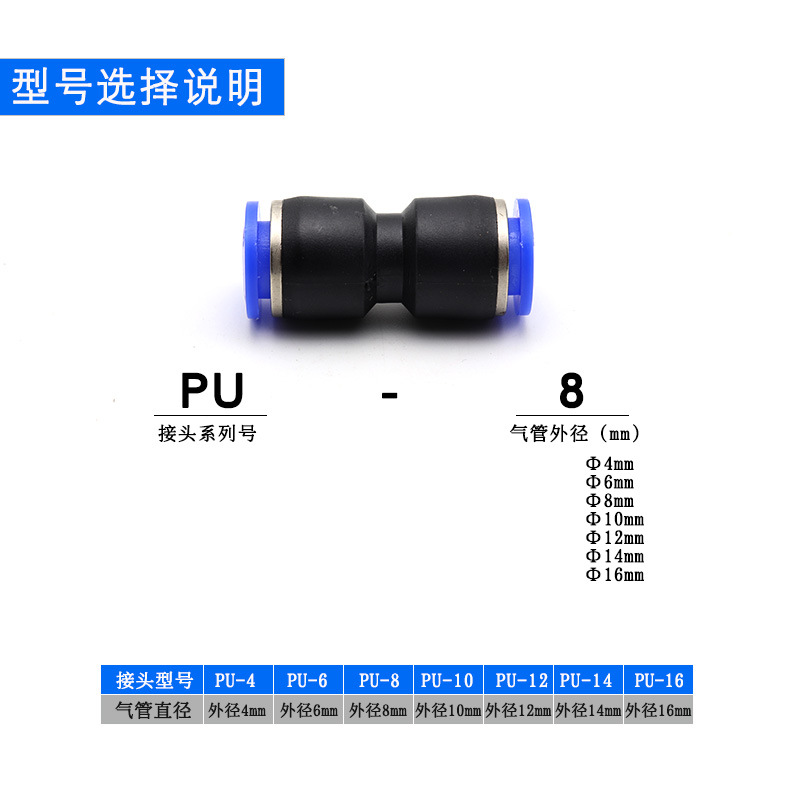 PU16直通三通快插气管快速PG接头PV4/PE6/PZA8/PY10/PK12/PKG14 - 图1