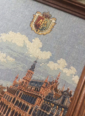 意大利古董vintage地毯针织画中古摆件居家艺术客厅欧式风景