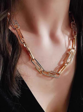 Purification Garcia轻奢个性时尚回旋针锁骨项链镶嵌彩钻厚金