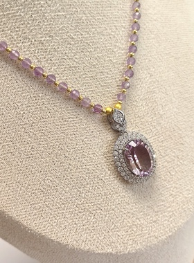 D1470# 通体S925纯银镶嵌千禧天然紫黄水晶彩色宝石吊坠20.5*17*8