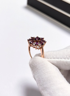 G177# S925通体纯银紫牙乌石榴石戒指18.5*17*6.5mm