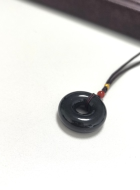 D1239# 天然和田玉青玉甜甜圈平安扣吊坠21.5*7.8mm