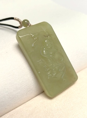 D1179# 天然和田玉黄口料佛公吊坠50.3*26.3*9.8mm 重34.65克