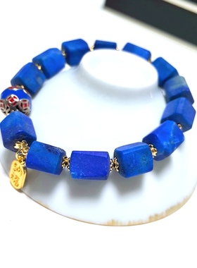 S398# 天然原矿无优化青金石多边随形手链8*10mm 老矿料细腻温润