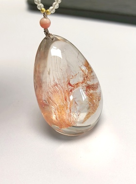 D755# 天然白水晶异象幽灵吊坠 晶中晶稀有之物 44.5*29.5*19mm