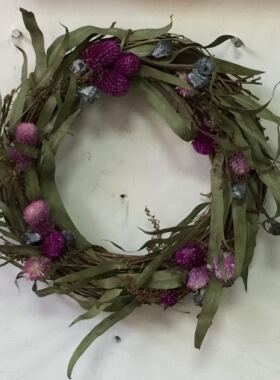 天然干花永生花花环壁饰壁挂千日红米果尤加利果干花墙面装饰原98