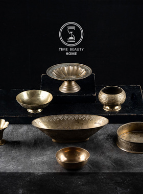 2.6 新 S组 欧美 黄铜果盘果篮干花器 旧物vintage 西洋古董软装