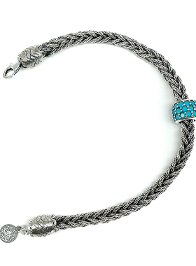 2025土耳其S925纯银绿松石霸气龙骨手工编织银手链男蛇年转运珠潮