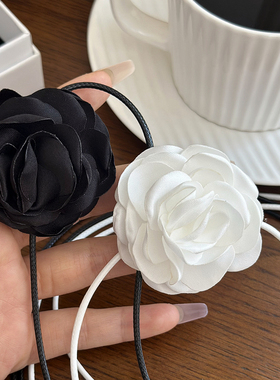 超仙布艺山茶花choker项链