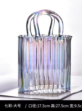 轻奢创意包包花瓶摆件高级感手提篮鱼缸小客厅餐桌透明玻璃插花瓶