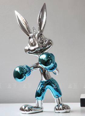 现代简约轻奢潮玩拳击兔子公仔摆件样板房酒店入户大堂玄关电视柜