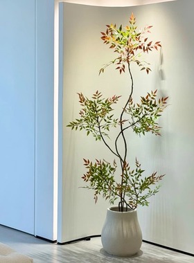 海虹景品彩色南天竹仿真绿植室内客厅阳台假树大型落地花盆栽摆件