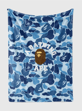 bape迷彩卡通空调毯猿人头动物午睡毯图案印花家居大毛绒毯子