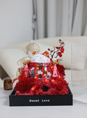 特大号生日礼物招财猫摆件盒永生花相框开业乔迁送女友朋友闺蜜