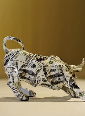 斗牛创意水转印炫彩华尔街牛摆件工艺品树脂家居客厅玄关桌面装饰