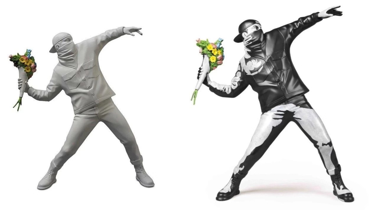 Banksy扔花男孩自由白色潮流艺术雕塑摆件送礼创意简约软装装饰-图3
