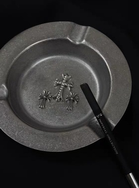 Y2K复古做旧暗黑创意不锈钢雪茄盘烟灰缸收纳盘拍照道具