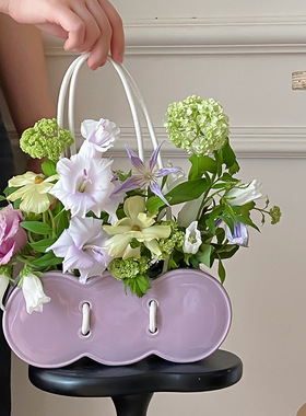 手提云朵包包花瓶陶瓷摆件客厅插花高级感母亲节礼物创意插花器