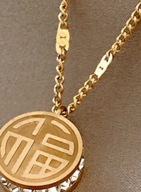 小众设计师款双面福喜项链A027