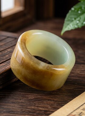 天然和田玉圆形通勤扳指戒指正品