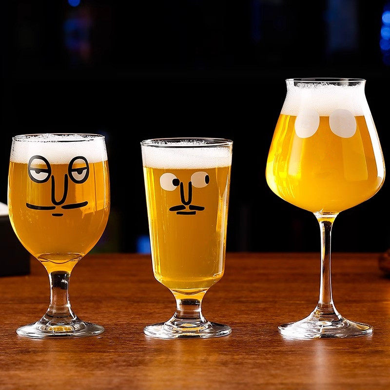 可爱表情韩国ins风高脚杯精酿啤酒杯玻璃冷饮奶昔杯果茶杯葡萄酒,淘宝优惠券,粉丝福利购,淘宝优惠卷