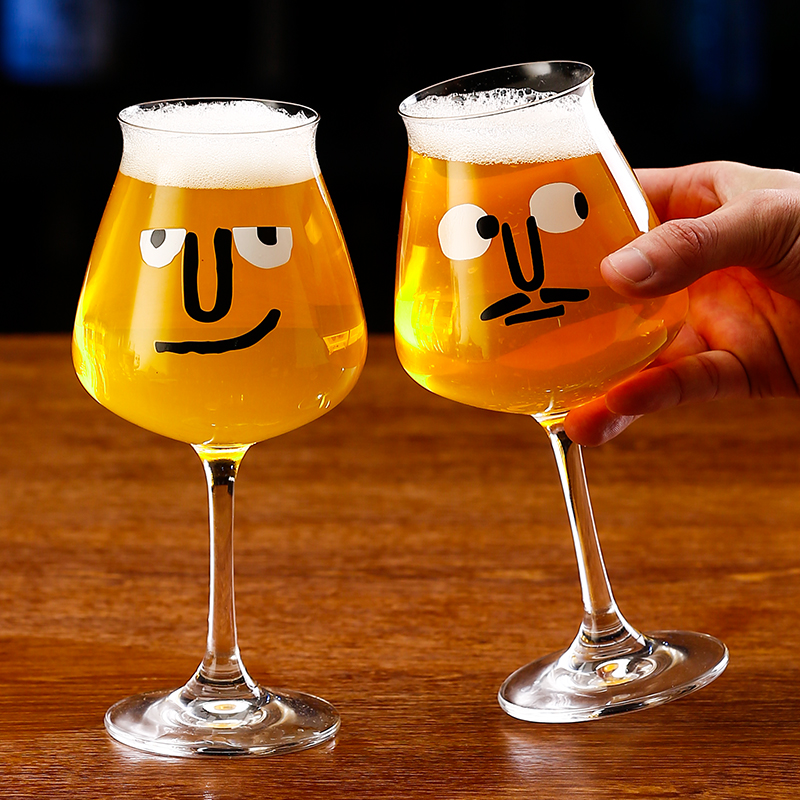 可爱表情韩国ins风高脚杯精酿啤酒杯玻璃冷饮奶昔杯果茶杯葡萄酒,淘宝优惠券,粉丝福利购,淘宝优惠卷