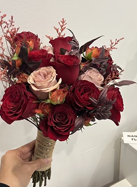 hot红色手捧领证仿真花束中式秀禾古装手花结婚礼物DIY扇形特惠