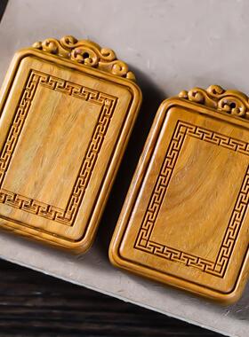 绿檀木牌雕祥云平安无事牌男士随身把玩实木雕刻吊坠项链挂件配饰