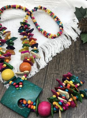 木质民族风长项链彩色棉麻风旅游