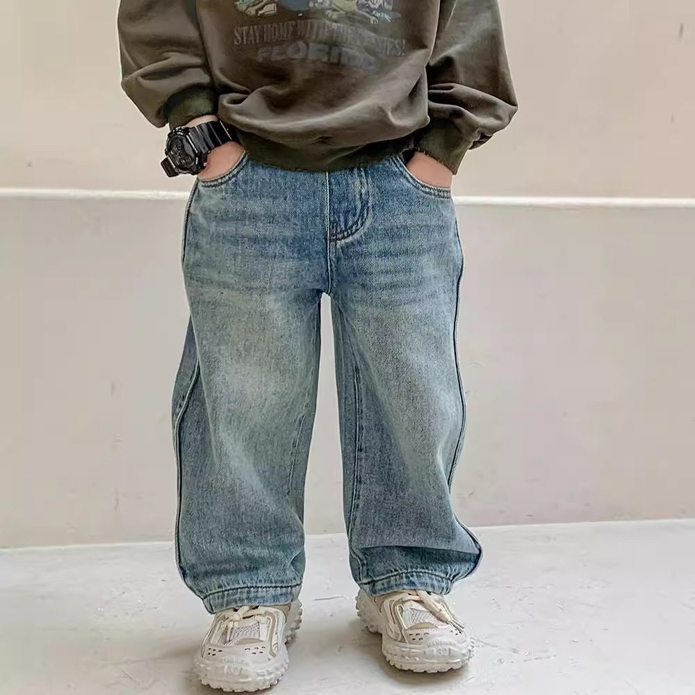 韩国男童秋季童装裤子2025新款男孩洋气牛仔裤儿童复古直筒裤潮