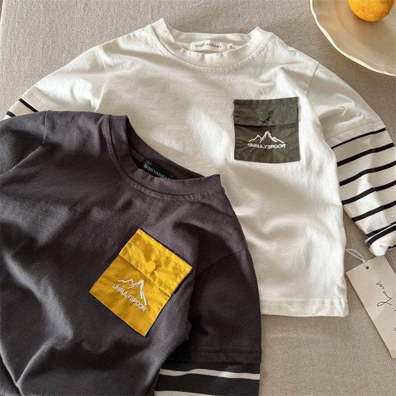 古德家儿童长袖T2026春季新品男女童刺绣口袋打底衫宝宝撞色T恤衫,淘宝优惠券,粉丝福利购,淘宝优惠卷