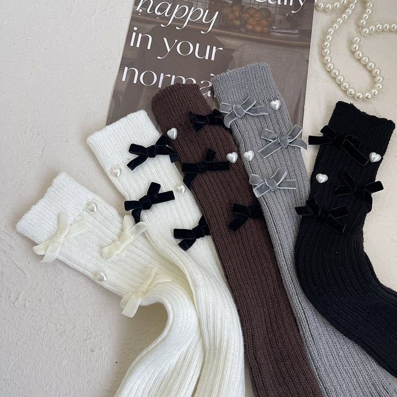 古德家秋冬新品爱心珍珠植绒蝴蝶结针织儿童学生木耳边袜套腿套,淘宝优惠券,粉丝福利购,淘宝优惠卷
