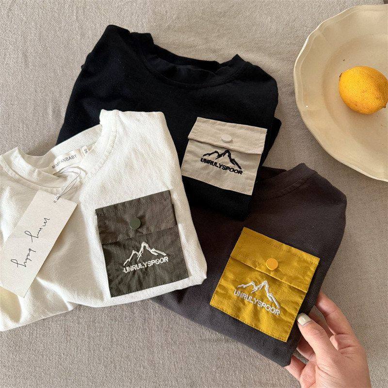 古德家儿童长袖T2026春季新品男女童刺绣口袋打底衫宝宝撞色T恤衫,淘宝优惠券,粉丝福利购,淘宝优惠卷