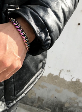 不掉色淬火钛钢古巴男手链