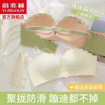 No shoulder strap Breast-free Underwear Female Non-slip Coalless small breasts Big No Marks Invisible Wrap Breast-proof Walk Light Beauty Back Bra Hood