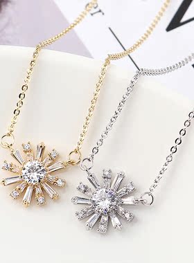 圆形花朵镀金甜美风项链送女友