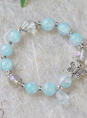 彩衣阁琉璃多色手链女礼物文艺新中式可爱蝴蝶水晶手串红蓝糖果色