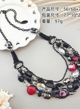 彩衣阁时尚美丽多色多层甜美女生中长款项链日韩风格拍照民族饰品