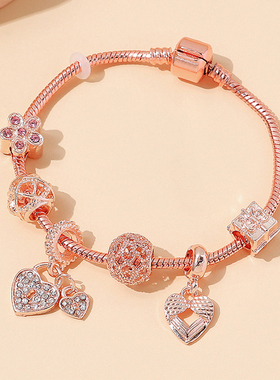 彩衣阁樱花桃心串珠手链时尚灯笼珠甜美百搭潮流粉色花朵女士手链