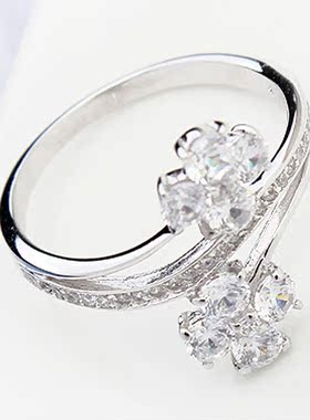 白色锆石闪亮日韩风银指环
