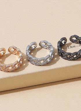 彩衣阁时尚三色锆石戒指新款男女情侣饰品个性开口指环欧美风饰品