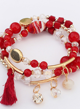 女士三层多色日韩风饰品手串