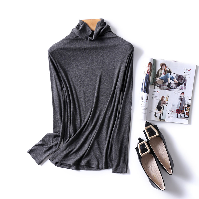莫代尔高领春秋薄款黑色内搭打底衫 爱央央T恤