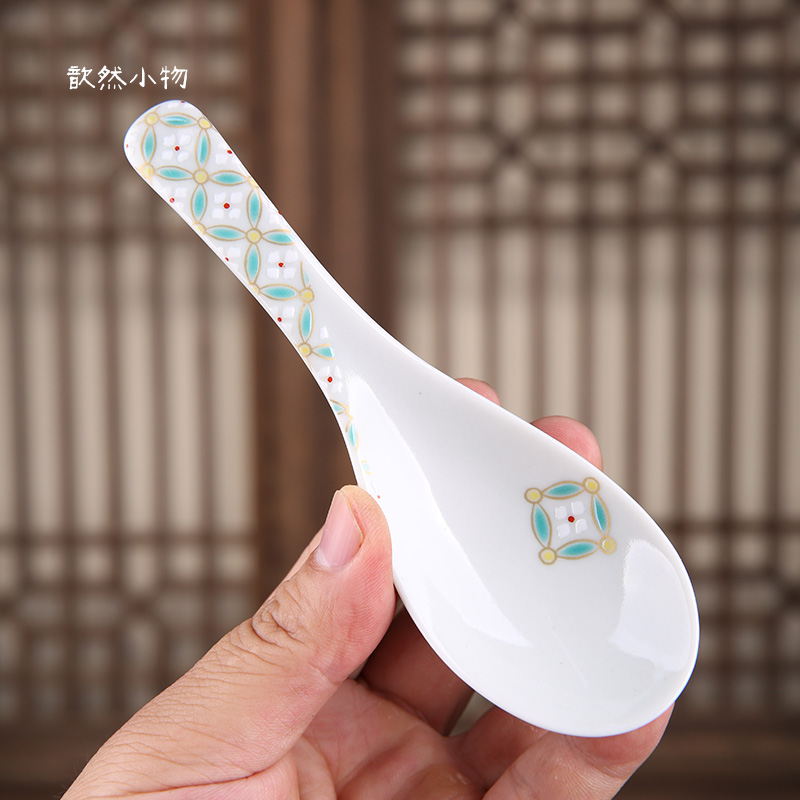 日本进口九谷烧陶瓷勺子日式餐具调羹汤勺手绘家用复古翠鸟粥饭勺-图0