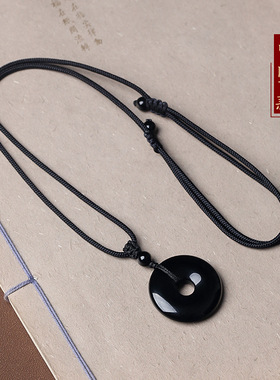 【普陀山官方】黑曜石吊坠项链