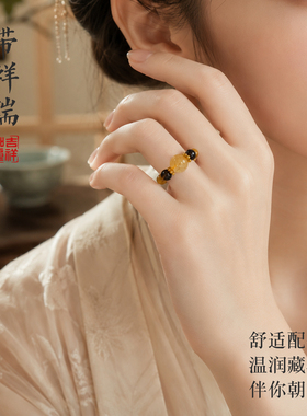 普陀山如意金霸黄水晶虎眼石戒指