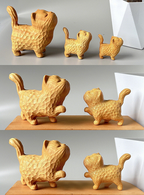 【普陀山官方】黄金檀木雕小猫咪