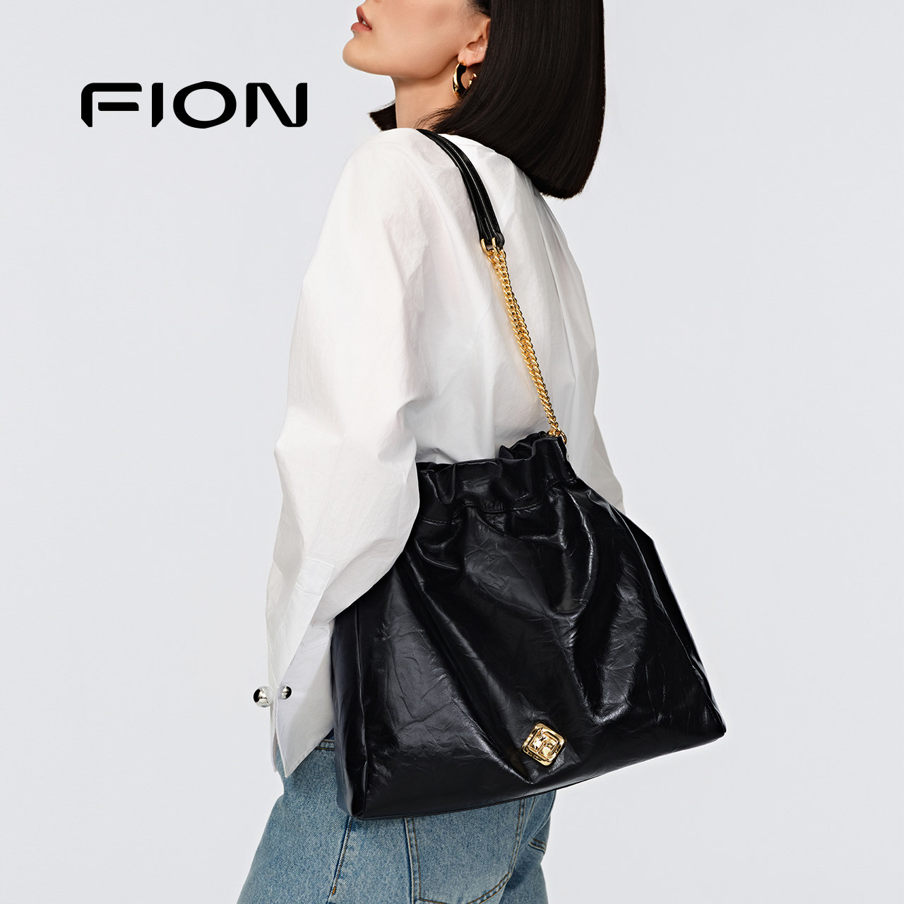 Fion/菲安妮流浪包新款真皮水桶包通勤单肩斜挎包垃圾袋包包女,淘宝优惠券,粉丝福利购,淘宝优惠卷