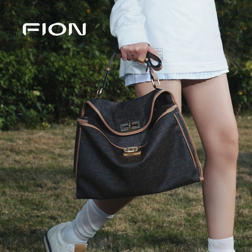FION菲安妮官方老花托特包新款高级感小众女包包单肩斜挎公文包 - 图1
