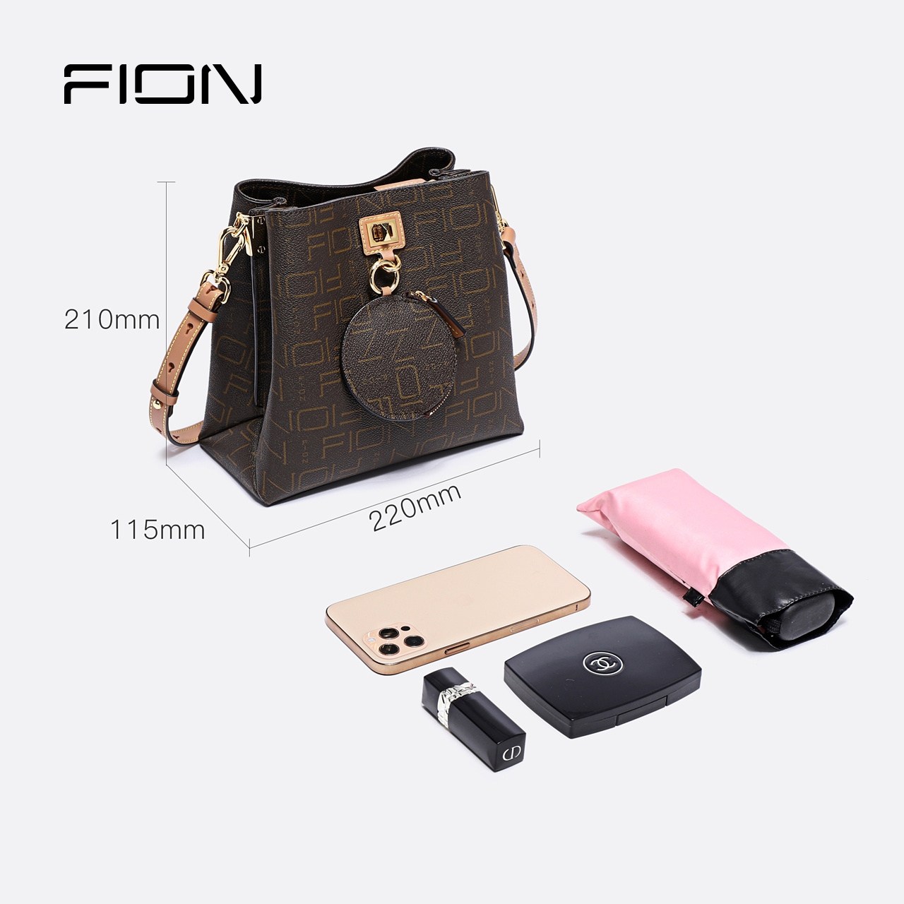 fion /菲安妮经典锁扣小众女水桶包 FION菲安妮水桶包